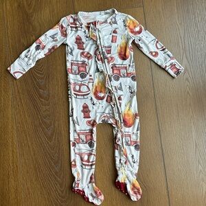 Posh Peanut Kids Pajamas 9-12m firefighter rare print. Like new footie pjs